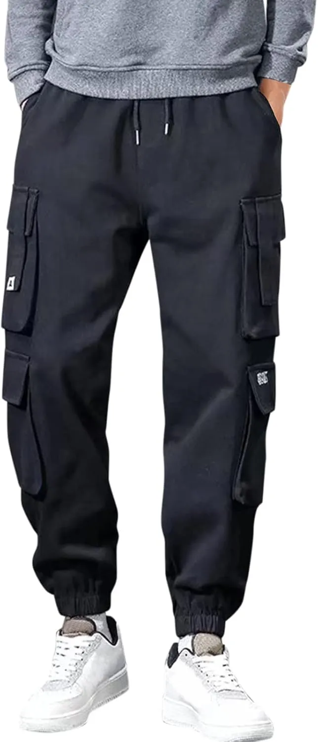 GIERIDUC Men's Faux Leather Pants Mens Pants Casual Relaxed Fit Joggers Black Pleather Pants for Men Mens Jogger Cargo Pants