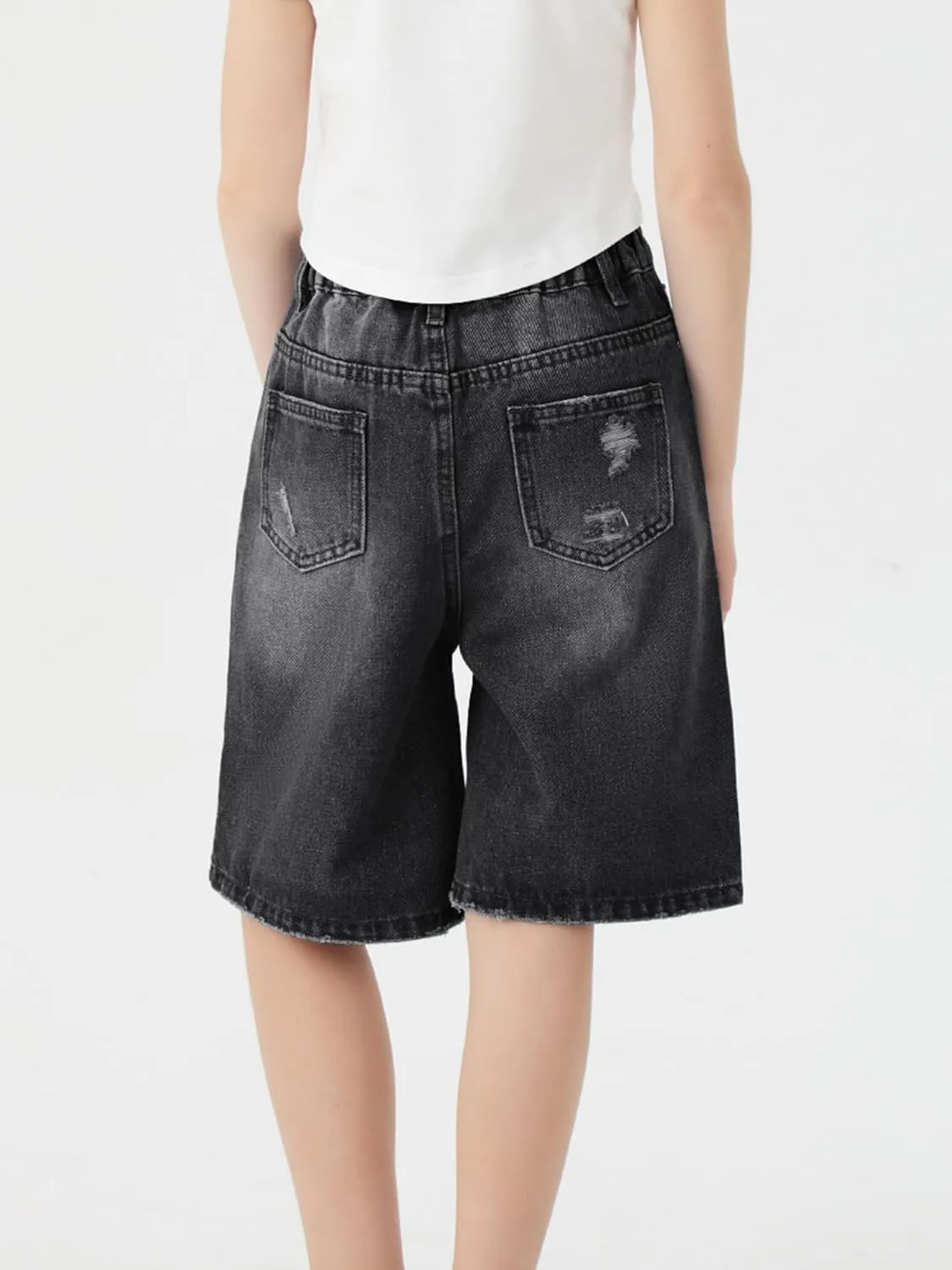 Girls Jeans Shorts Ripped Denim Bermuda Elastic Waist Bottom Trendy Cotton Summer Clothes for Kids