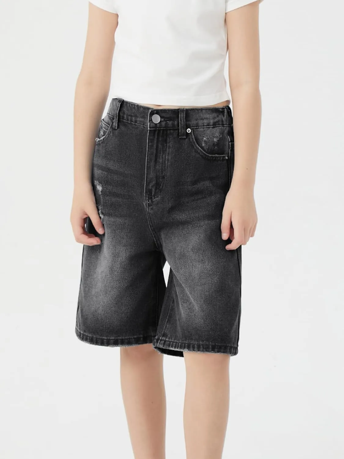 Girls Jeans Shorts Ripped Denim Bermuda Elastic Waist Bottom Trendy Cotton Summer Clothes for Kids