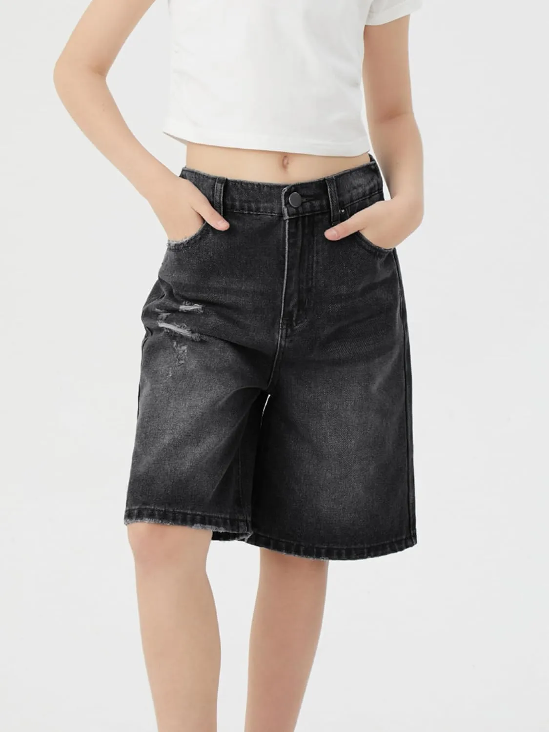 Girls Jeans Shorts Ripped Denim Bermuda Elastic Waist Bottom Trendy Cotton Summer Clothes for Kids