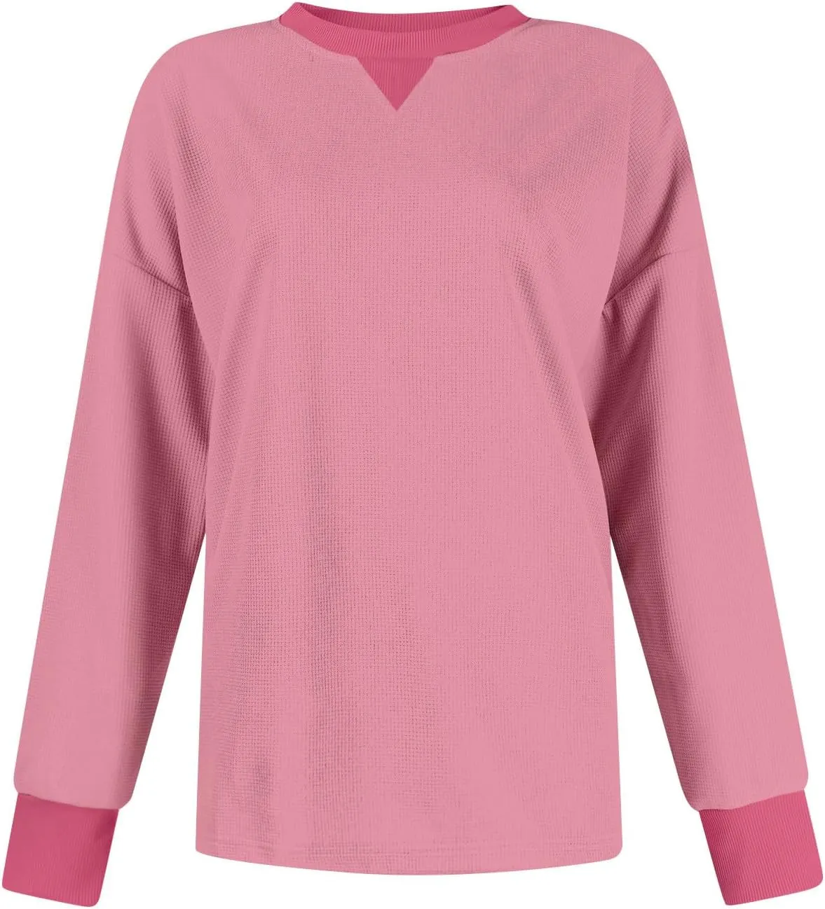 GOFULY Women'S Crewneck Sweatshirts Lightweight Waffle Knit Shirts Long Sleeve Fall Pullover Ribbed Color Block Sweatshirt