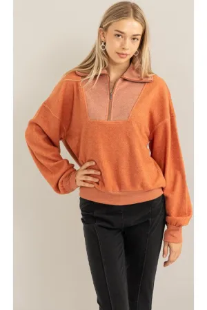 Hyfve Double Zero Stylish Sensation Half-Zip Sweatshirt In Baked Clay