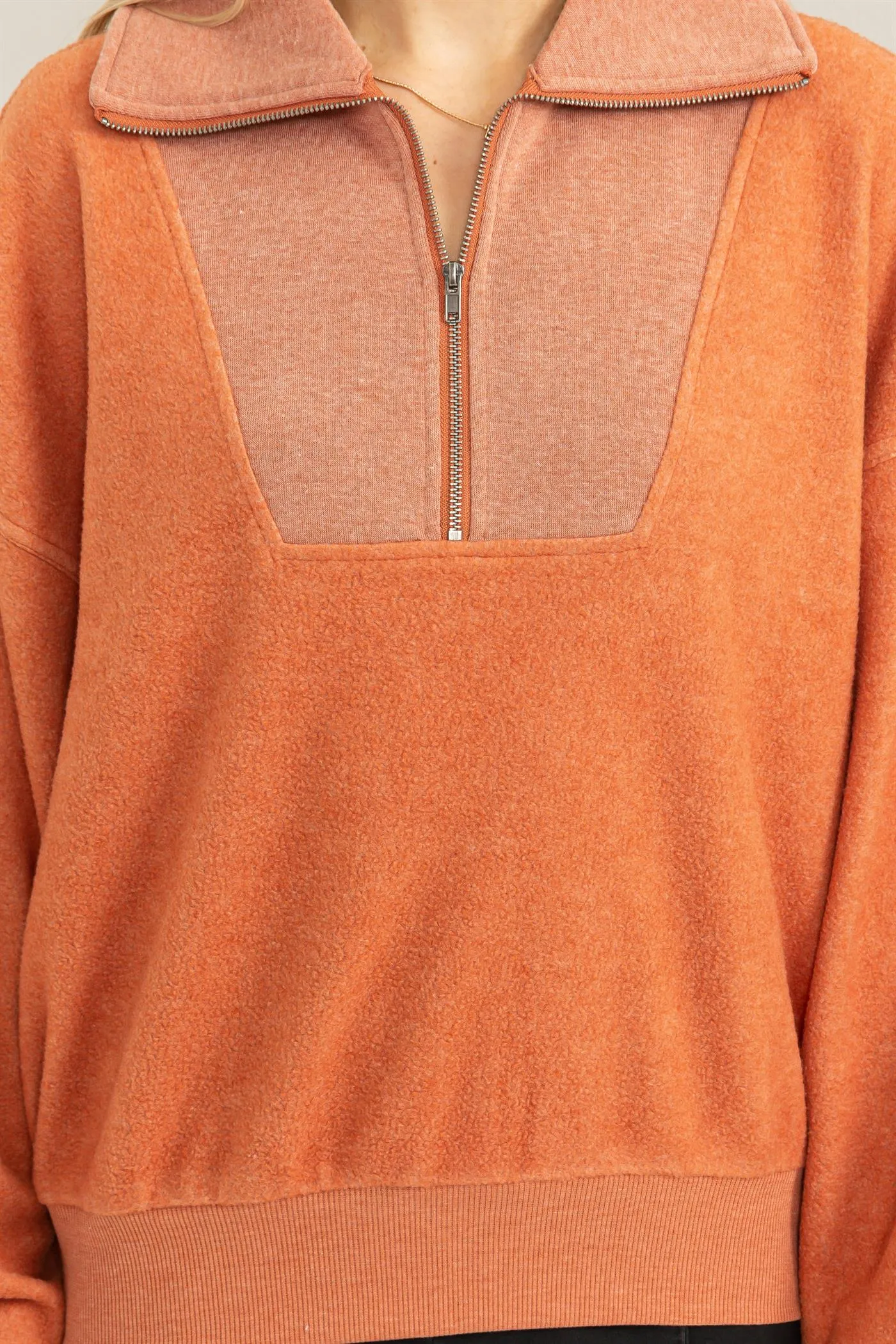 Hyfve Double Zero Stylish Sensation Half-Zip Sweatshirt In Baked Clay