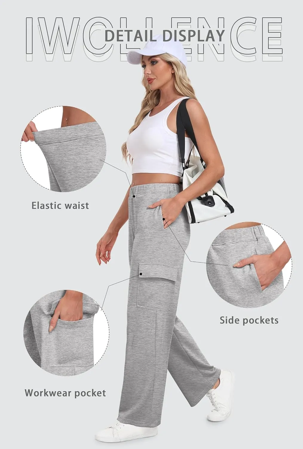IWOLLENCE Womens Cargo Sweatpants Baggy Wide Straight Leg Sweats Pants with Pockets