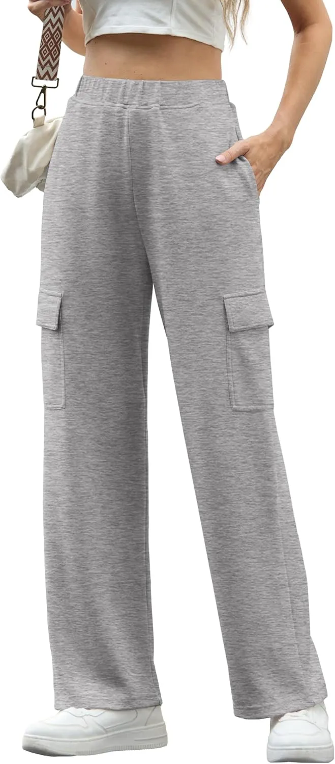 IWOLLENCE Womens Cargo Sweatpants Baggy Wide Straight Leg Sweats Pants with Pockets