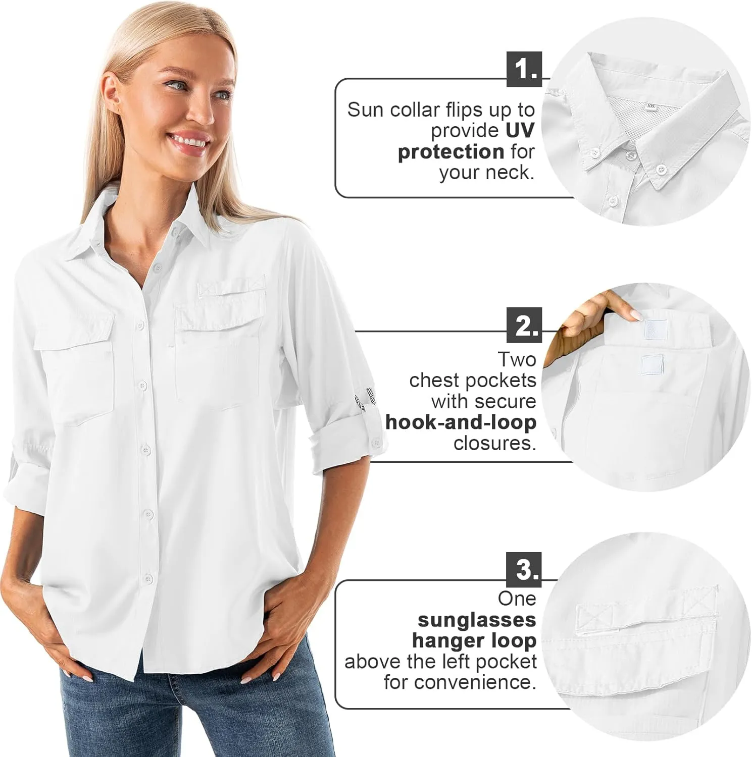 Jessie Kidden Women's Quick Dry Sun UV Protection Convertible Long Sleeve Shirts for Hiking Camping Fishing Sailing