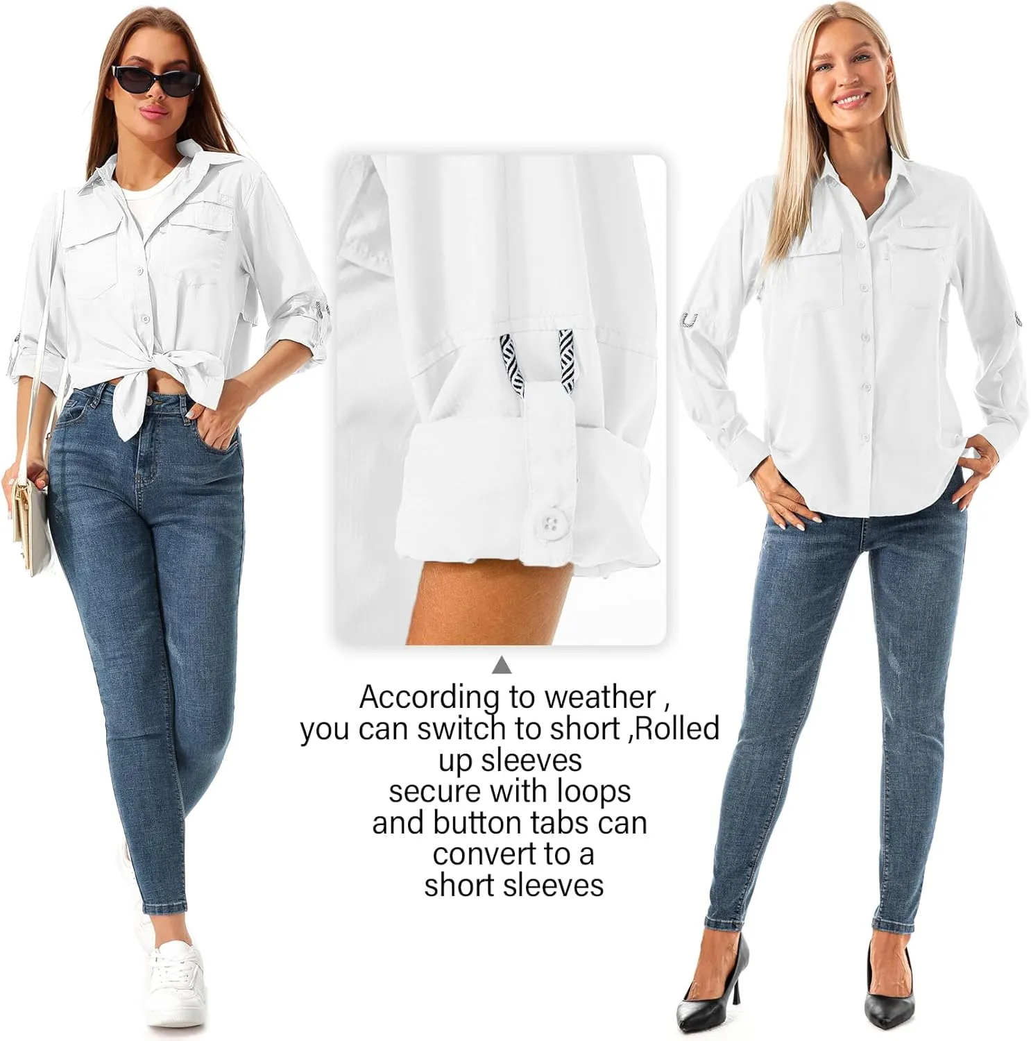 Jessie Kidden Women's Quick Dry Sun UV Protection Convertible Long Sleeve Shirts for Hiking Camping Fishing Sailing