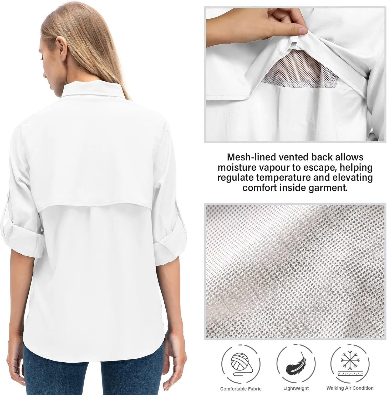 Jessie Kidden Women's Quick Dry Sun UV Protection Convertible Long Sleeve Shirts for Hiking Camping Fishing Sailing