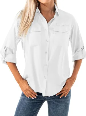 Jessie Kidden Women's Quick Dry Sun UV Protection Convertible Long Sleeve Shirts for Hiking Camping Fishing Sailing