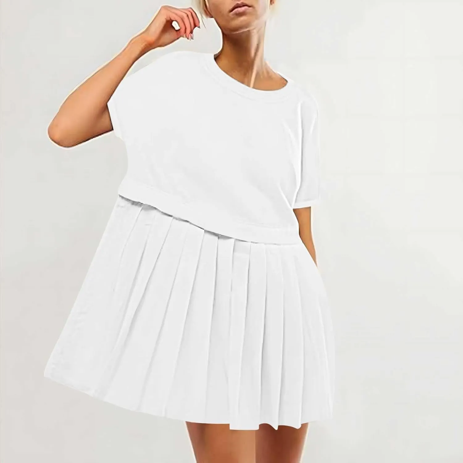 jsaierl Womens Summer Dress Oversized Pleated Short Dress Cute Sweet Mini Dress Comfy Loose Beach Dress Sun Dress 2025