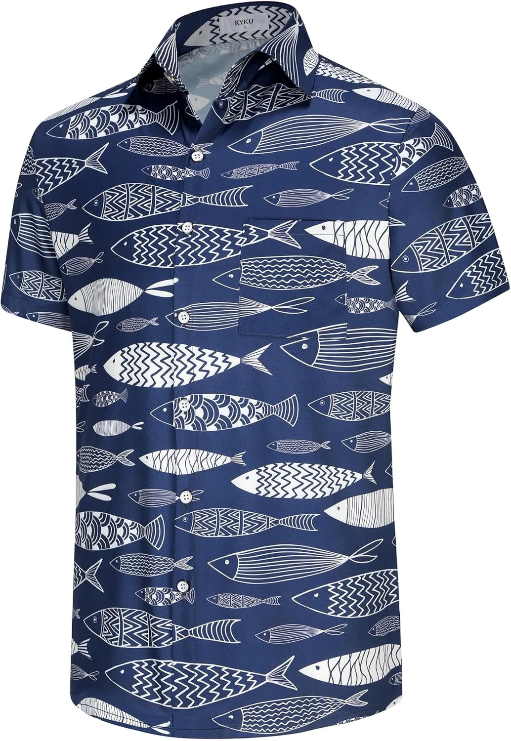 KYKU Men's Casual Button-Down Shirts Hawaiian Shirt Short Sleeve Beach Clothes with Pockets