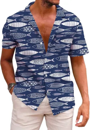KYKU Men's Casual Button-Down Shirts Hawaiian Shirt Short Sleeve Beach Clothes with Pockets