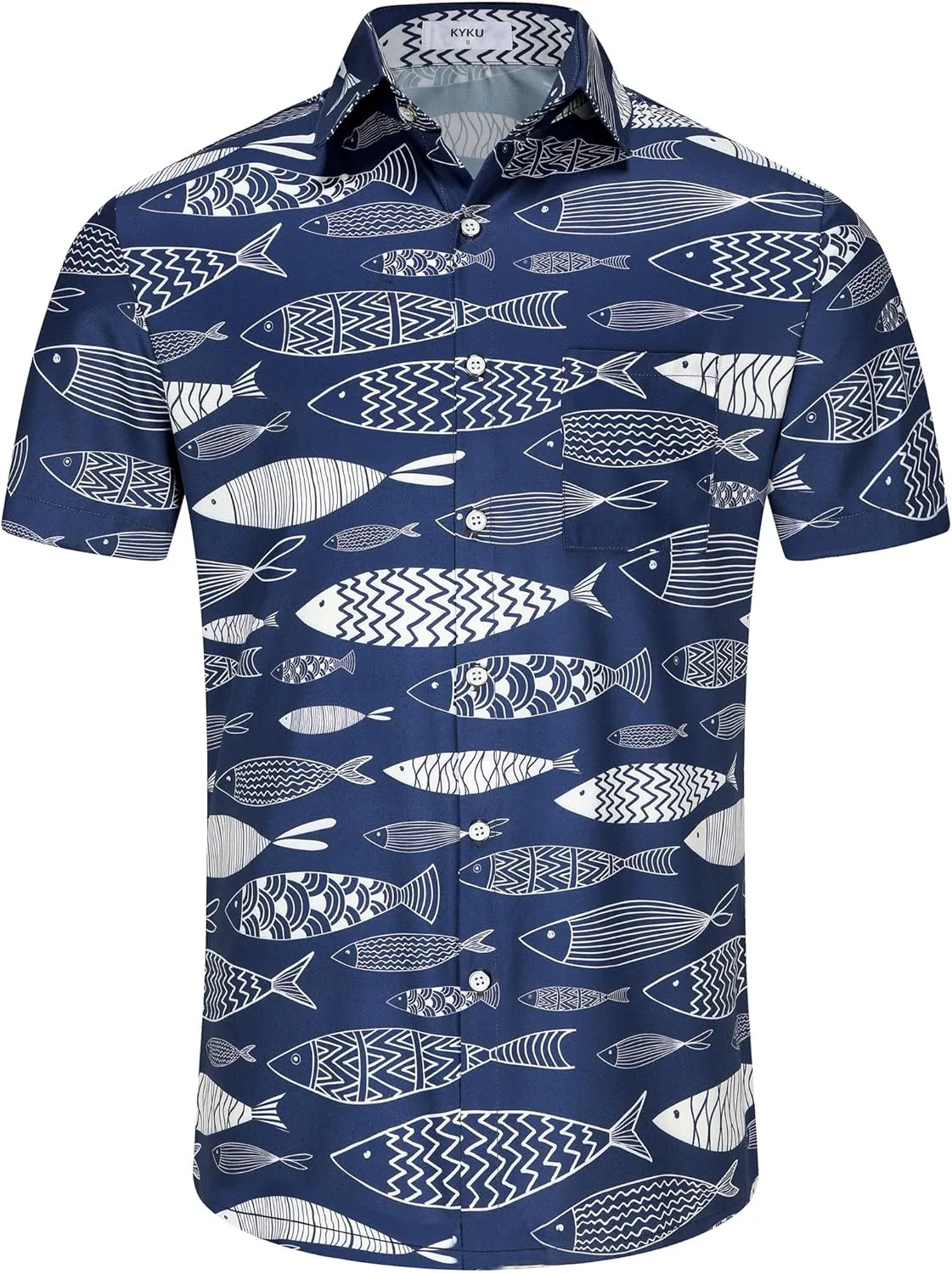 KYKU Men's Casual Button-Down Shirts Hawaiian Shirt Short Sleeve Beach Clothes with Pockets