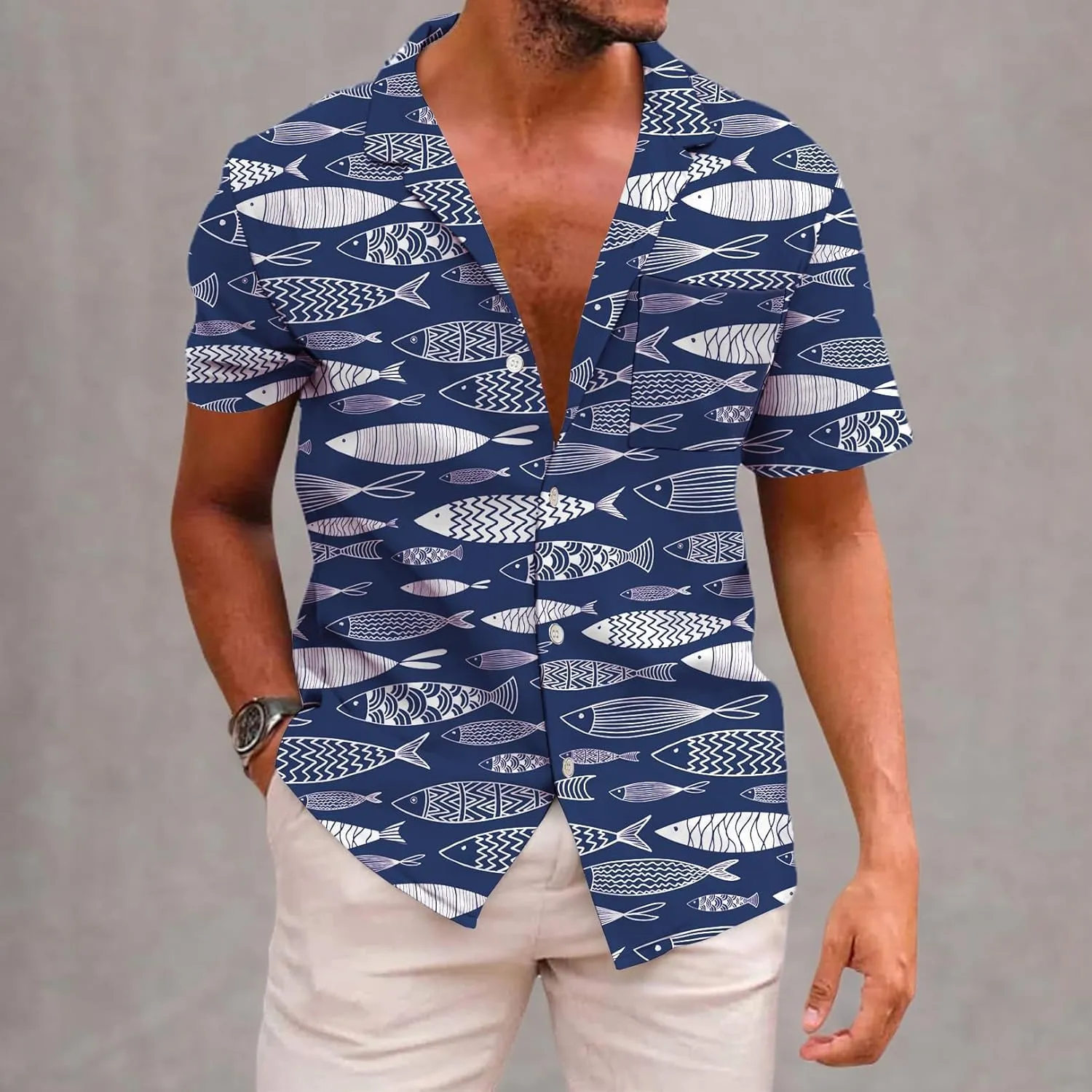 KYKU Men's Casual Button-Down Shirts Hawaiian Shirt Short Sleeve Beach Clothes with Pockets