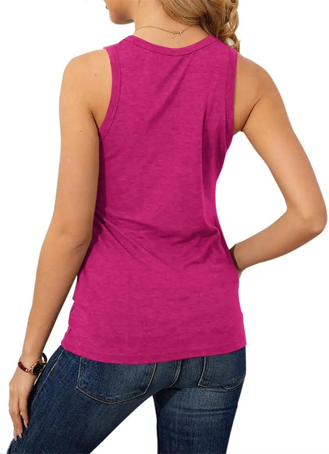 Langwyqu Womens' Crewneck Sleeveless Summer Casual Loose Fit Basic Shirts