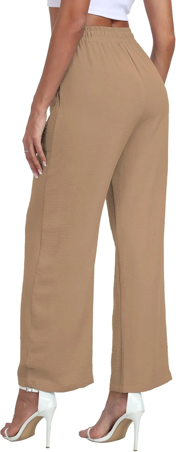 LIGHTBACK Women's Wide Leg Palazzo Pants with Pockets Loose Casual Lounge Pants Comfy Drawstring Work Trousers