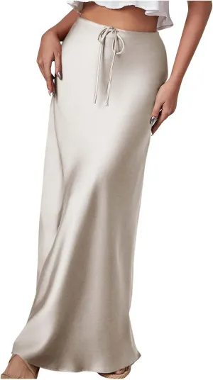 Lmdudan Womens Maxi Skirts Long Skirt for Women High Waist Maxi Dresses 2024 Summer Drawstrings Festival Clubwear Skirts