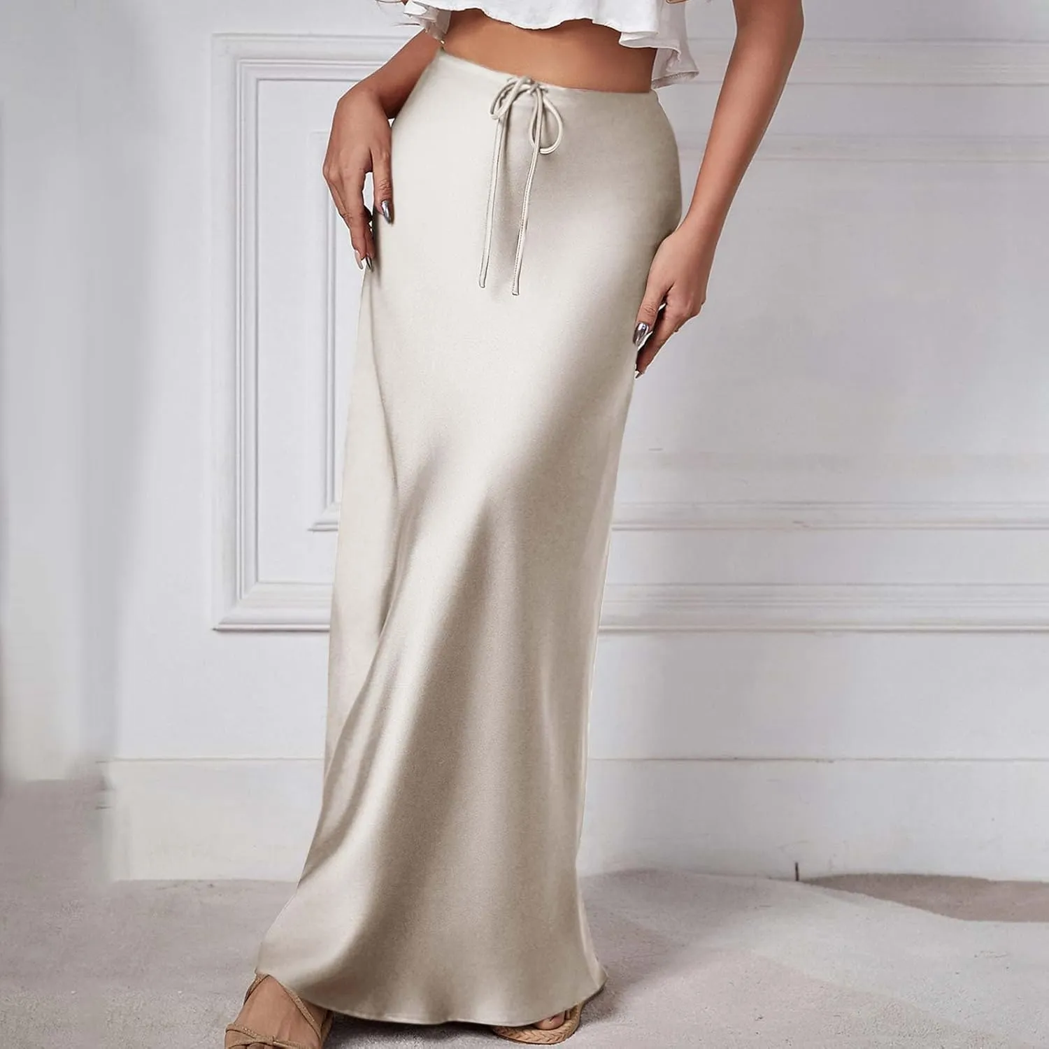 Lmdudan Womens Maxi Skirts Long Skirt for Women High Waist Maxi Dresses 2024 Summer Drawstrings Festival Clubwear Skirts