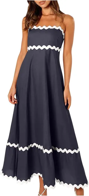 Long Dresses for Women 2025 Trendy Sexy Halter Y2K Maxi Dresses Casual Loose Summer Tank Sundresses Wedding Dress
