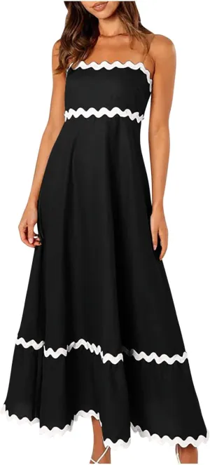 Long Dresses for Women 2025 Trendy Sexy Halter Y2K Maxi Dresses Casual Loose Summer Tank Sundresses Wedding Dress