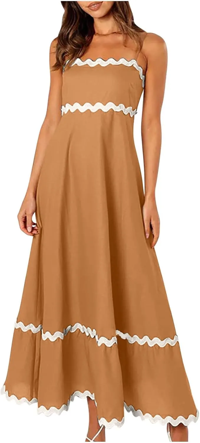 Long Dresses for Women 2025 Trendy Sexy Halter Y2K Maxi Dresses Casual Loose Summer Tank Sundresses Wedding Dress