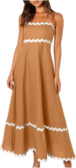 Long Dresses for Women 2025 Trendy Sexy Halter Y2K Maxi Dresses Casual Loose Summer Tank Sundresses Wedding Dress
