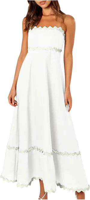 Long Dresses for Women 2025 Trendy Sexy Halter Y2K Maxi Dresses Casual Loose Summer Tank Sundresses Wedding Dress