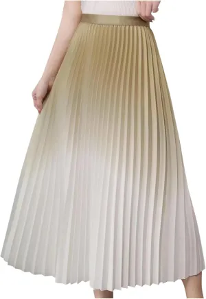 Long Skirts for Women Trendy High Waisted A Line Maxi Skirt Casual Gradient Flowy Pleated Vacation Boho Beach Skirt