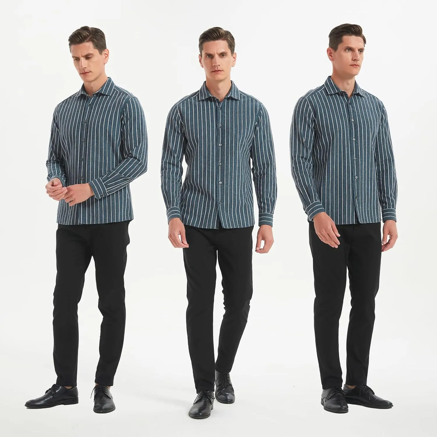 Long Sleeve Shirts for Men Striped Button Down Shirt Mens Casual Dress Shirts Cotton Linen Business Regular Fit Shirt