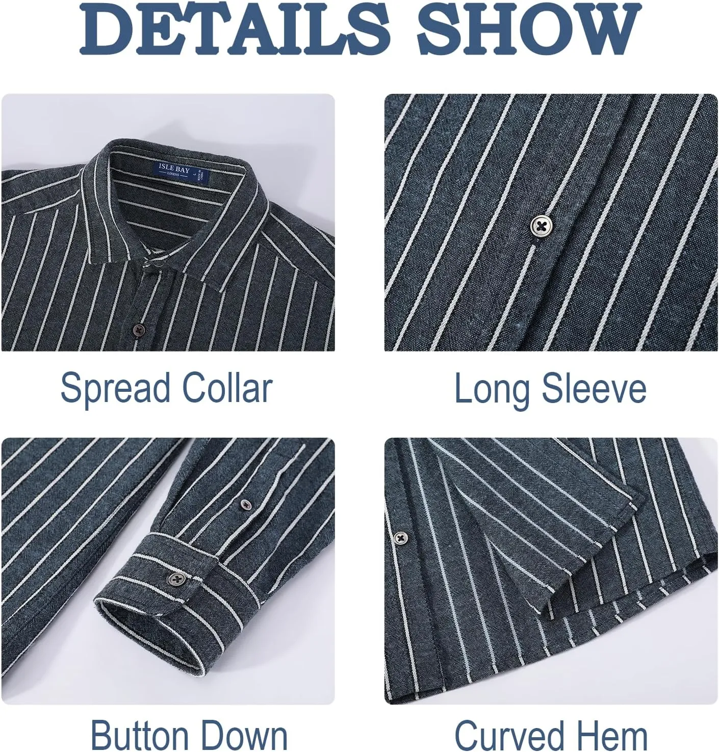 Long Sleeve Shirts for Men Striped Button Down Shirt Mens Casual Dress Shirts Cotton Linen Business Regular Fit Shirt