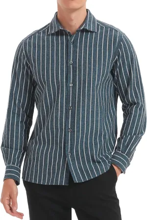 Long Sleeve Shirts for Men Striped Button Down Shirt Mens Casual Dress Shirts Cotton Linen Business Regular Fit Shirt