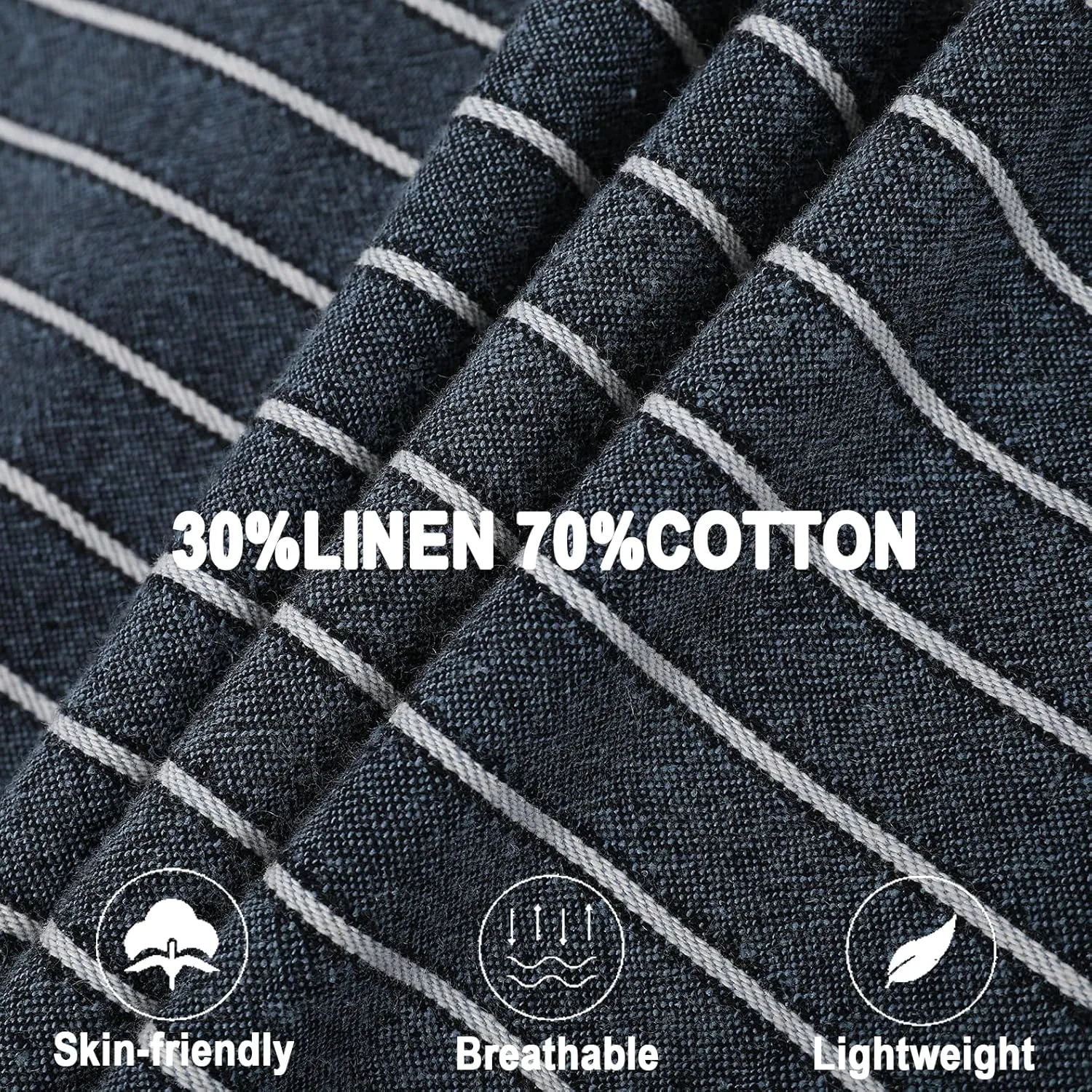 Long Sleeve Shirts for Men Striped Button Down Shirt Mens Casual Dress Shirts Cotton Linen Business Regular Fit Shirt