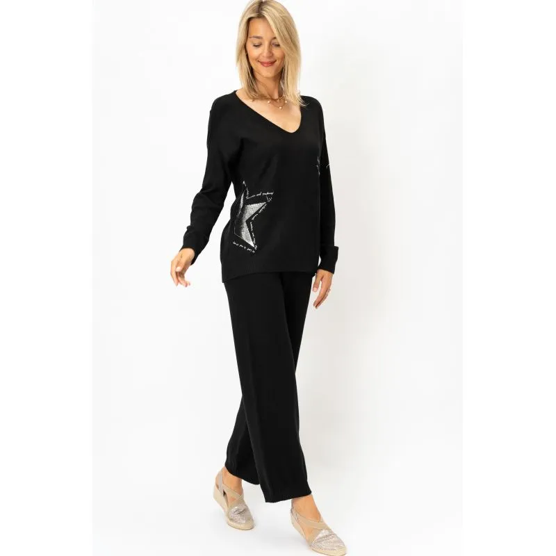 Look Mode Black Knit Cuff Pant