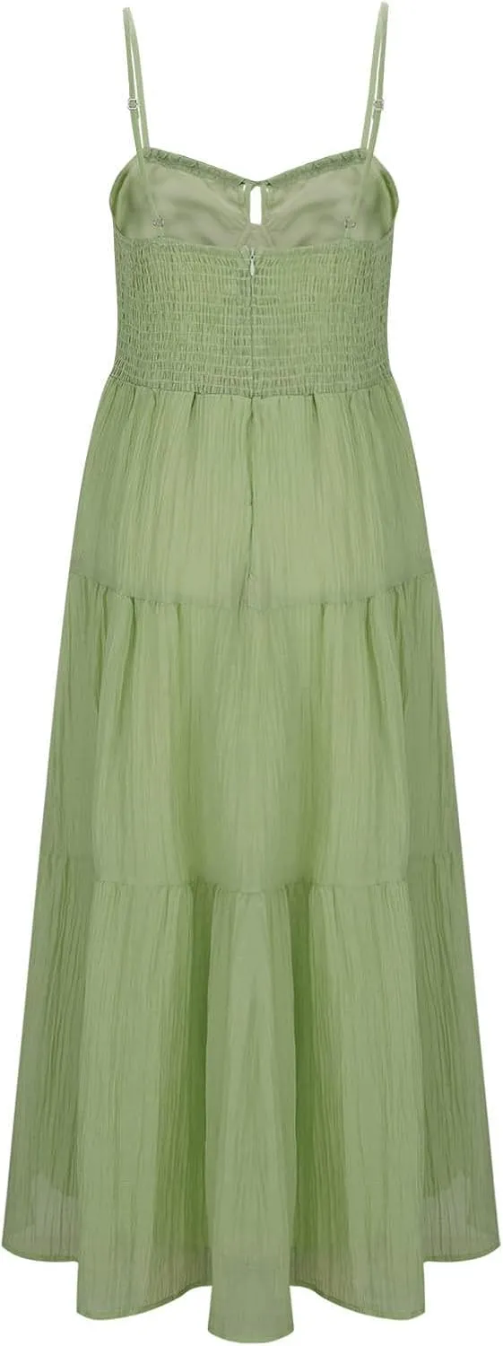Maxi Dresses for Women 2025 Sexy Square Neck Halter Pleated Sundress Summer Casual Loose Flowy Boho Beach Long Dress