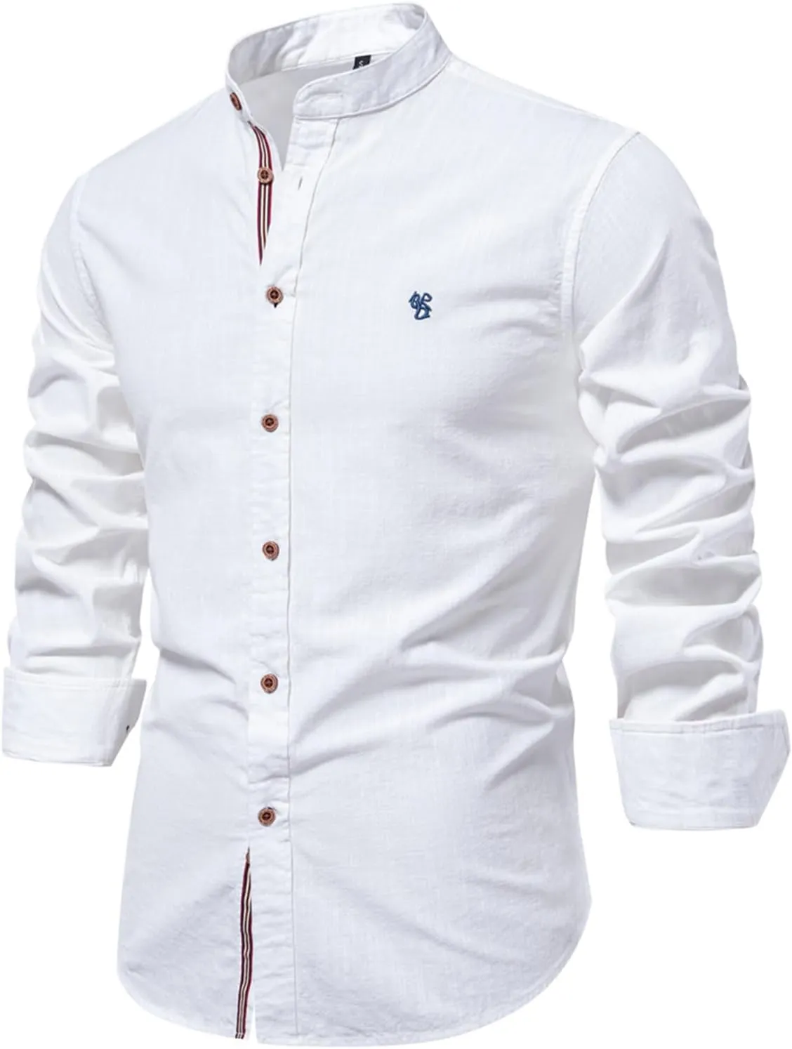 Men Long Sleeve Shirt Cotton Linen Beach Button Down Shirts Casual Banded Collar Dress Shirt Summer Yoga Tops
