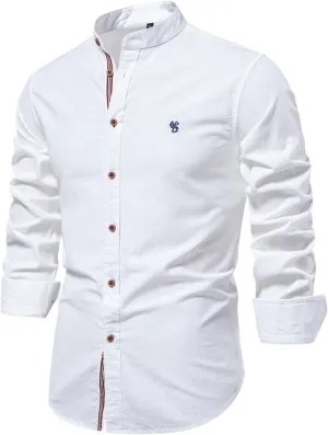 Men Long Sleeve Shirt Cotton Linen Beach Button Down Shirts Casual Banded Collar Dress Shirt Summer Yoga Tops