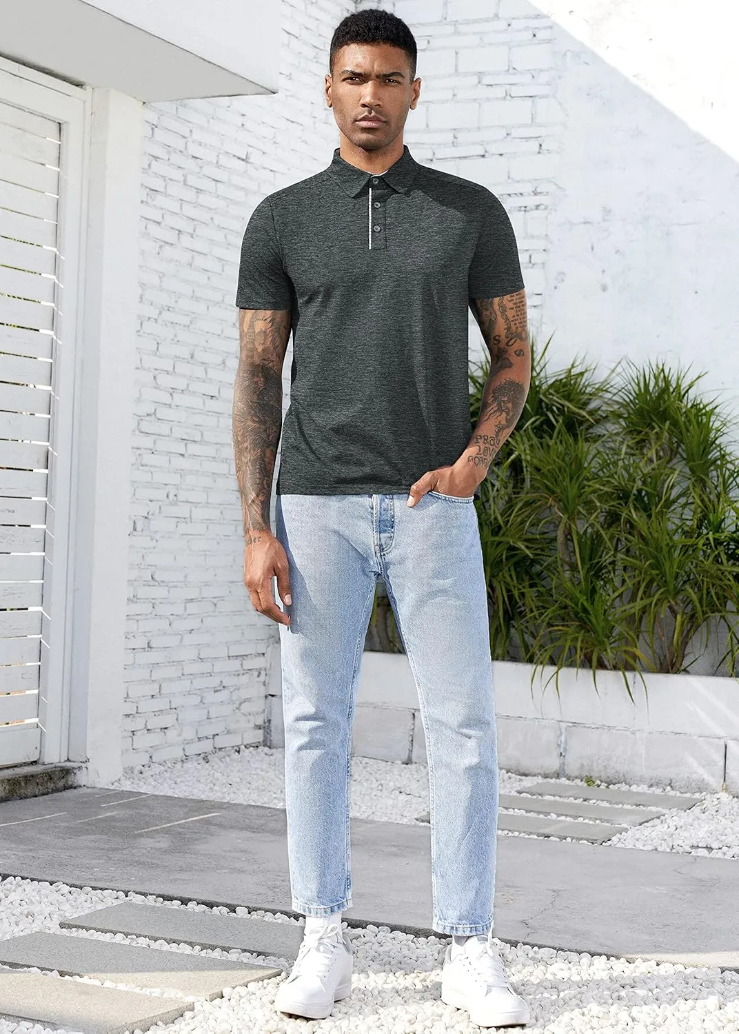 Mens Quick Dry Performance Golf Polo Shirts Short Sleeve Summer Casual Athletic Collared Shirt