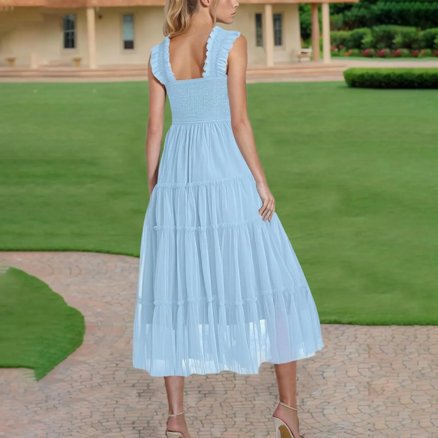 Midi Dresses for Women 2025 Casual Loose Sleeveless Sundresses Summer Solid Vacation Party Long Dress Maxi Length