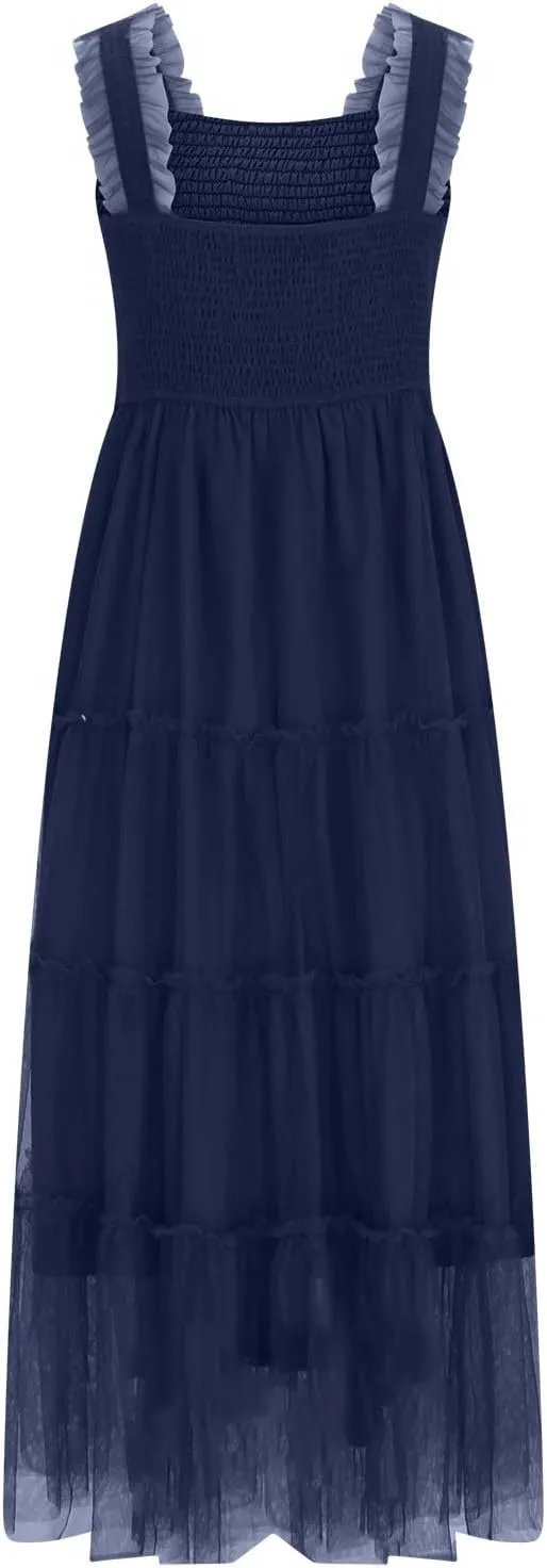 Midi Dresses for Women 2025 Casual Loose Sleeveless Sundresses Summer Solid Vacation Party Long Dress Maxi Length