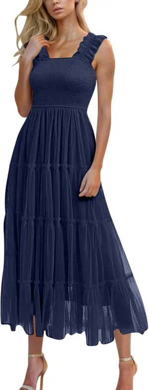 Midi Dresses for Women 2025 Casual Loose Sleeveless Sundresses Summer Solid Vacation Party Long Dress Maxi Length