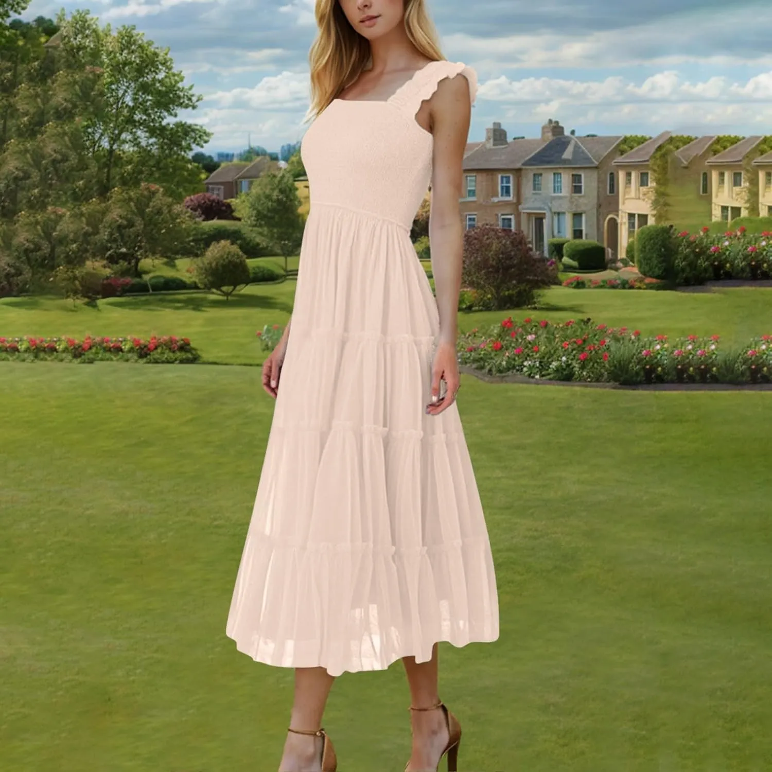 Midi Dresses for Women 2025 Casual Loose Sleeveless Sundresses Summer Solid Vacation Party Long Dress Maxi Length