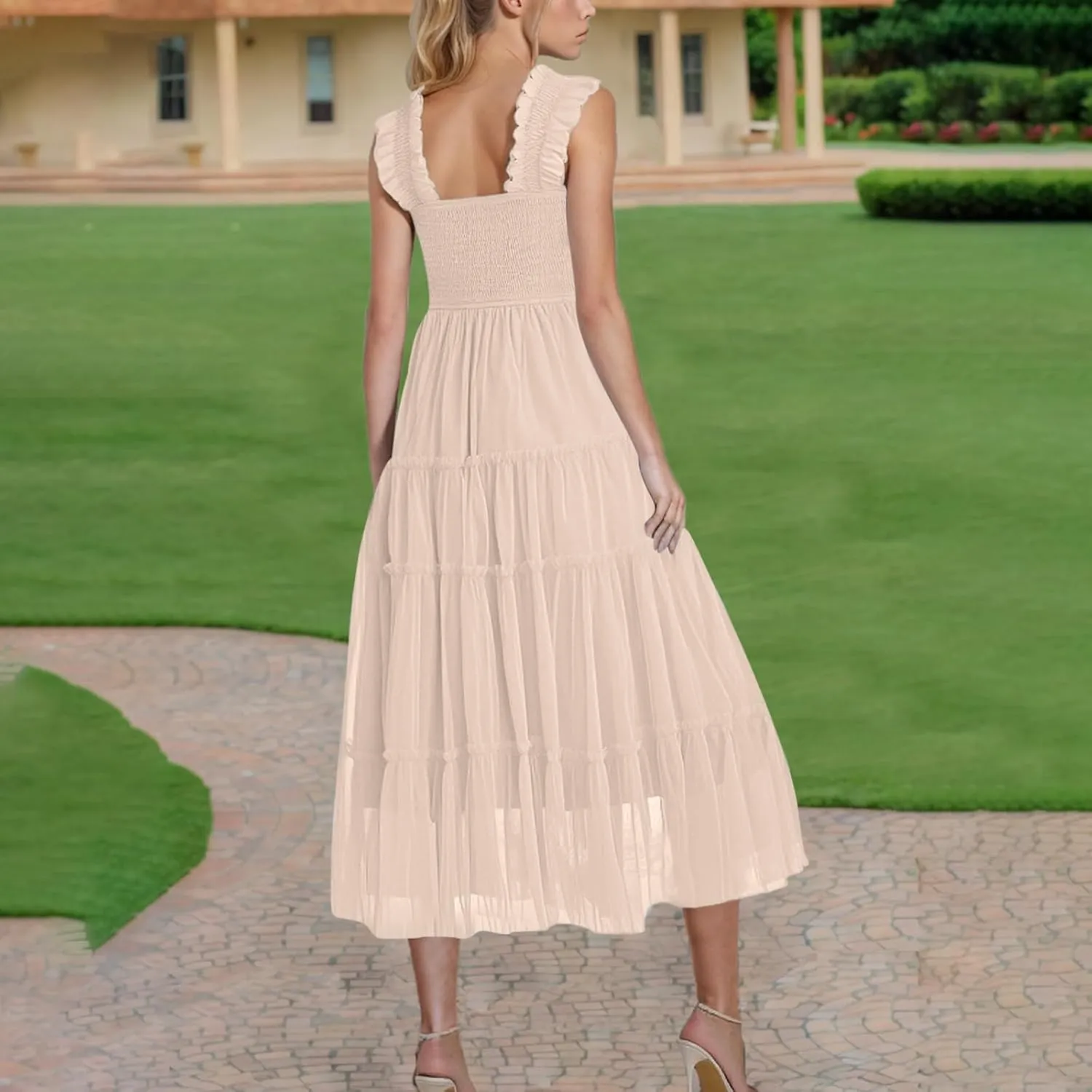 Midi Dresses for Women 2025 Casual Loose Sleeveless Sundresses Summer Solid Vacation Party Long Dress Maxi Length