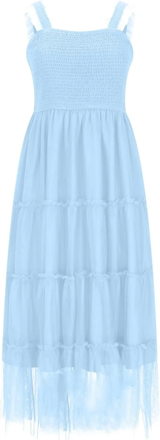 Midi Dresses for Women 2025 Casual Loose Sleeveless Sundresses Summer Solid Vacation Party Long Dress Maxi Length
