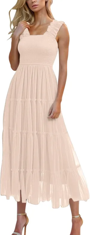 Midi Dresses for Women 2025 Casual Loose Sleeveless Sundresses Summer Solid Vacation Party Long Dress Maxi Length