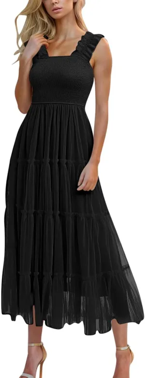 Midi Dresses for Women 2025 Casual Loose Sleeveless Sundresses Summer Solid Vacation Party Long Dress Maxi Length