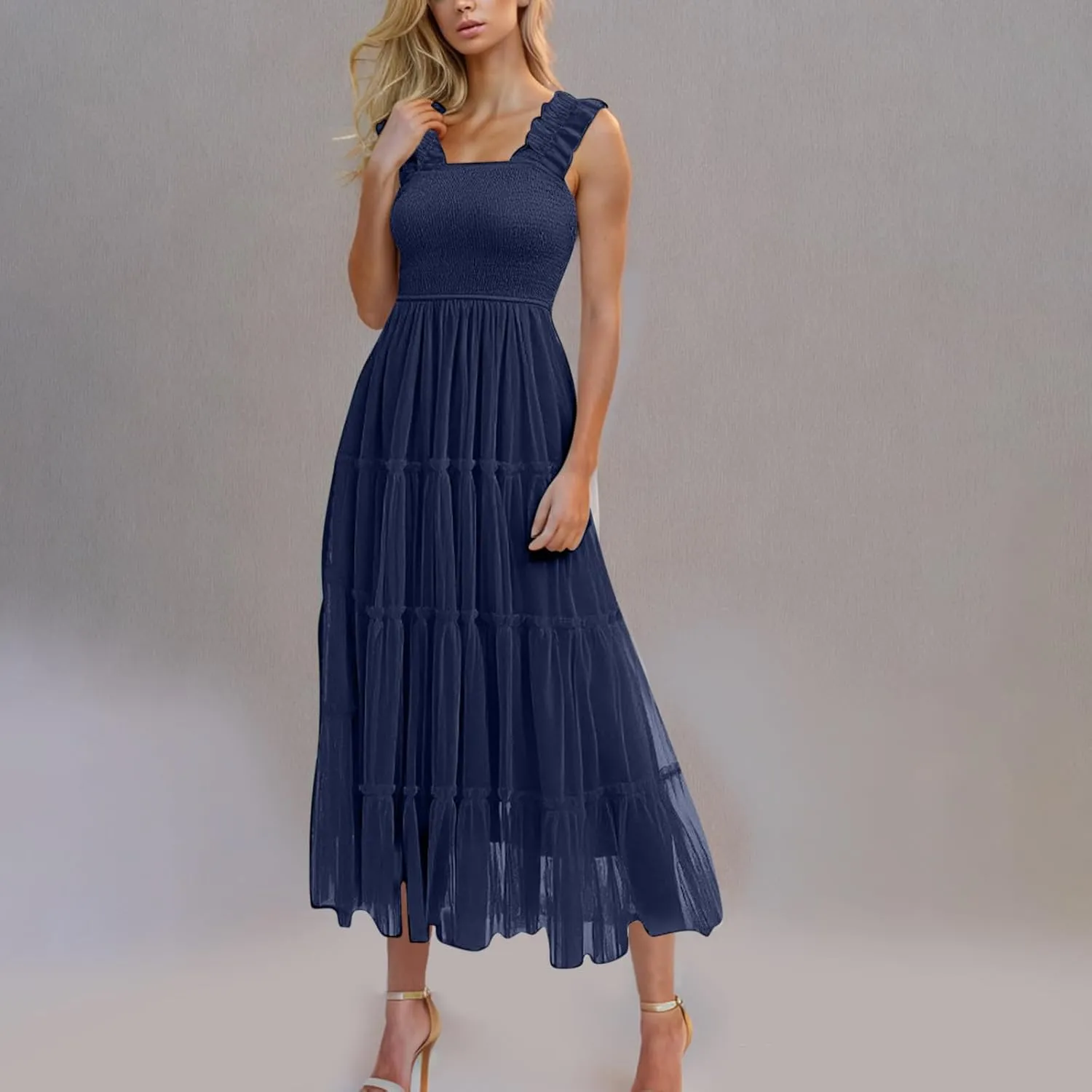 Midi Dresses for Women 2025 Casual Loose Sleeveless Sundresses Summer Solid Vacation Party Long Dress Maxi Length