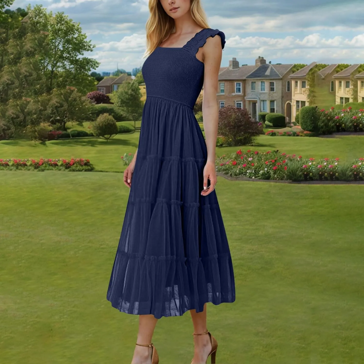 Midi Dresses for Women 2025 Casual Loose Sleeveless Sundresses Summer Solid Vacation Party Long Dress Maxi Length