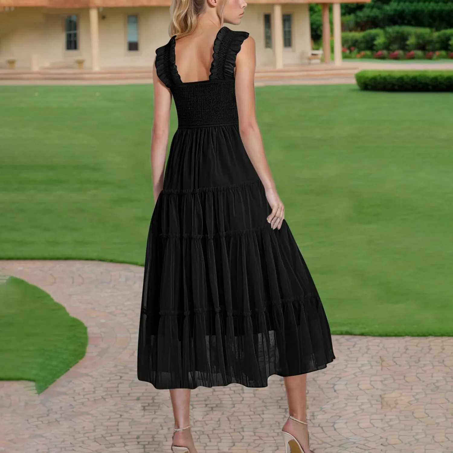 Midi Dresses for Women 2025 Casual Loose Sleeveless Sundresses Summer Solid Vacation Party Long Dress Maxi Length