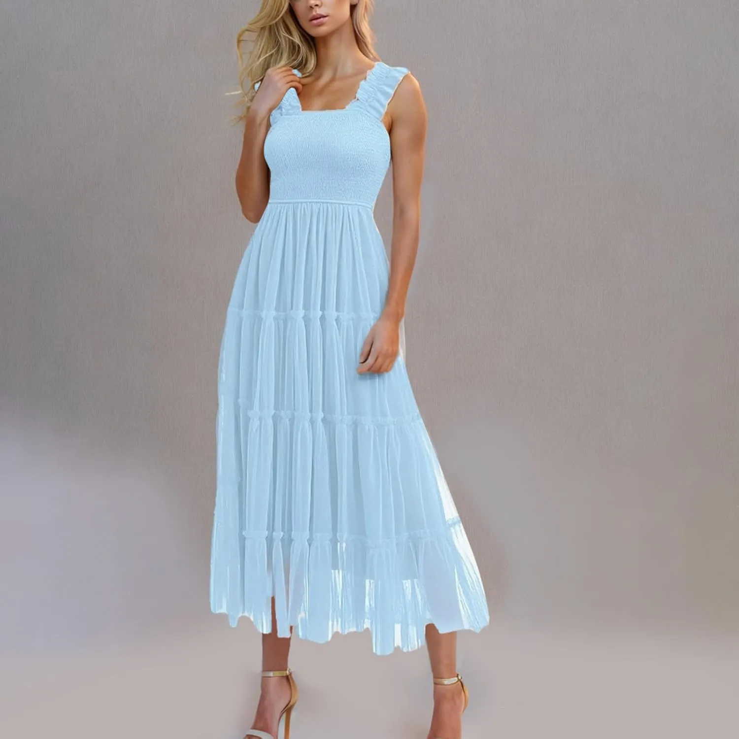 Midi Dresses for Women 2025 Casual Loose Sleeveless Sundresses Summer Solid Vacation Party Long Dress Maxi Length