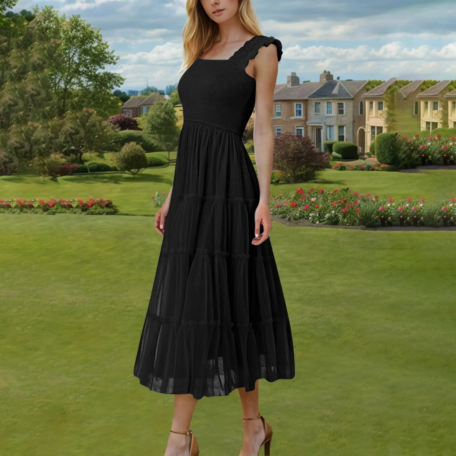 Midi Dresses for Women 2025 Casual Loose Sleeveless Sundresses Summer Solid Vacation Party Long Dress Maxi Length